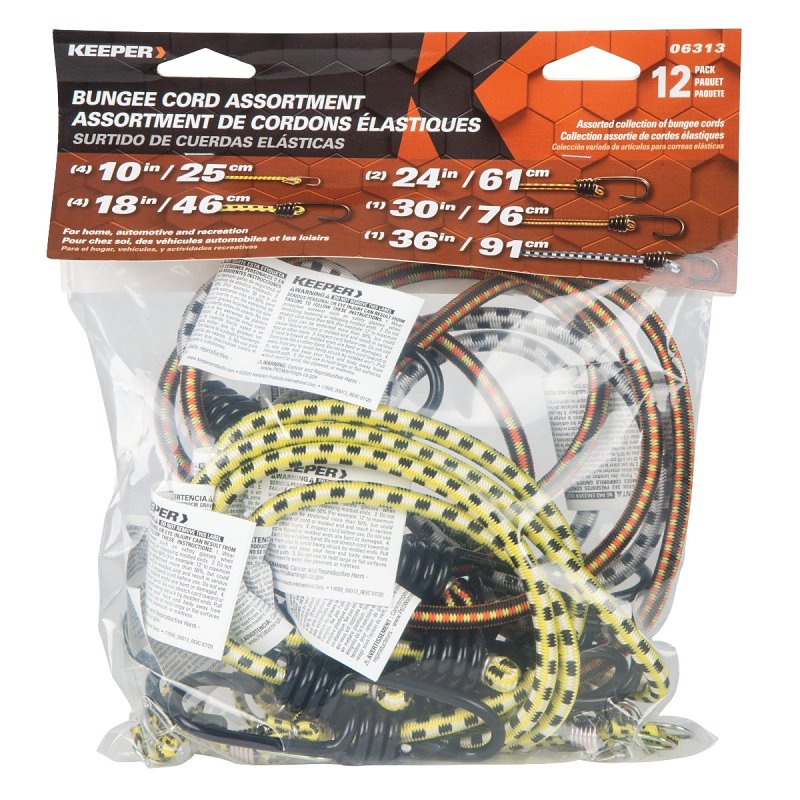 KEEPER Keeper 06313 Bungee Cord, Steel End, Rubber, Hook End, 12/PK