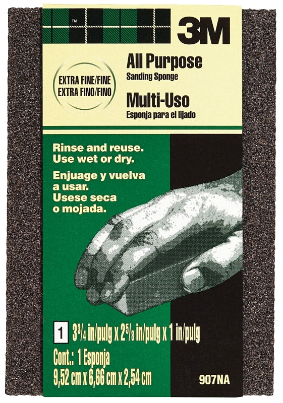 3M 3M SandBlaster 907NA Sanding Sponge, 3-3/4 in L, 2-5/8 in W, Extra Fine, Fine