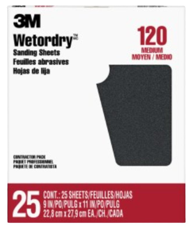 3M 3M 88602 Sandpaper, 11 in L, 9 in W, 120 Grit, Fine, Silicone Carbide Abrasive