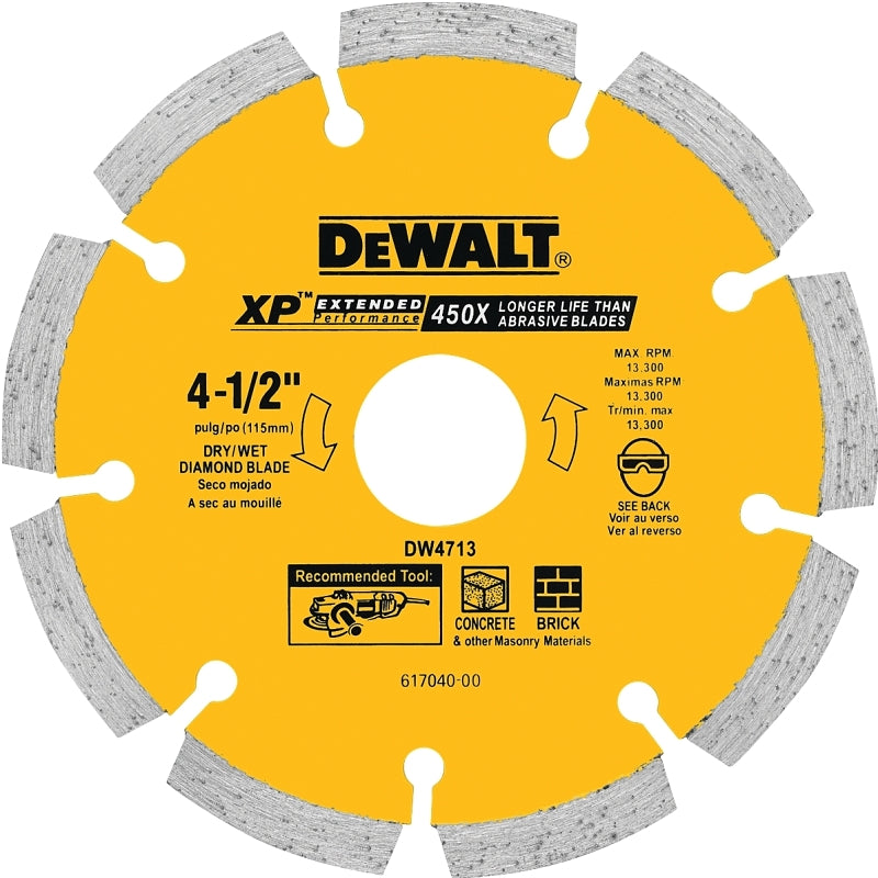 DEWALT DEWALT DW4713T Circular Saw Blade, 4-1/2 in Dia, 5/8 in Arbor, Diamond Cutting Edge, Applicable Materials: Masonry