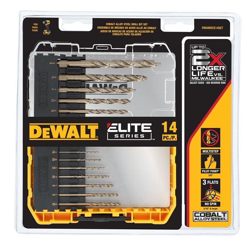 DEWALT DEWALT DWA1240/DW1263 Drill Bit Set with ToughCase+ System, Industrial, 14-Piece, Cobalt Steel, Ferrous Oxide TOOLS DEWALT
