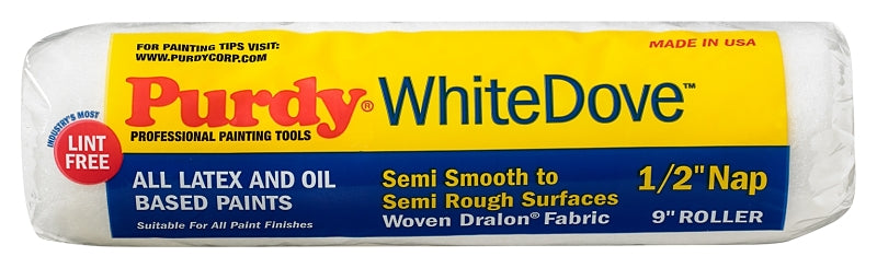 PURDY Purdy 144670093 Roller Cover, 1/2 in Thick Nap, 9 in L, Dralon Fabric Cover PAINT PURDY