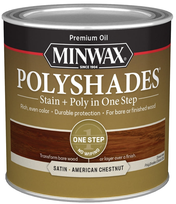 MINWAX Minwax 213754444 Waterbased Polyurethane Stain, Satin, Liquid, American Chestnut, 0.5 pt, Can