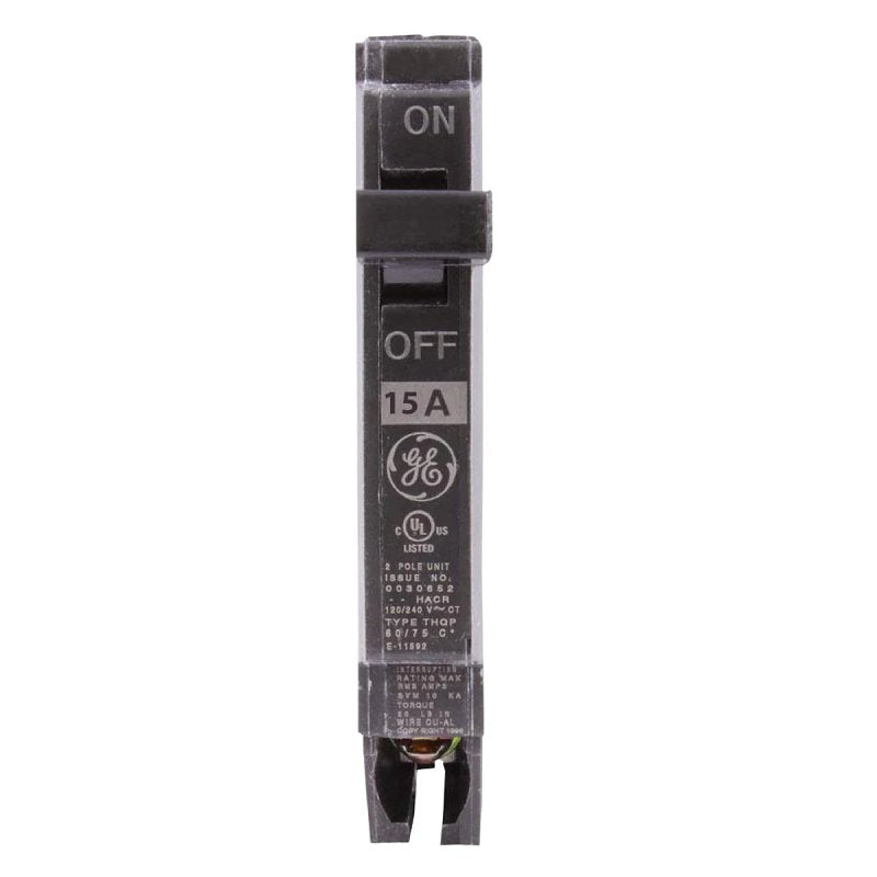 GE GE THQP115 Feeder Circuit Breaker, Type THQP, 15 A, 1-Pole, 120/240 V, Non-Interchangeable Trip, Plug