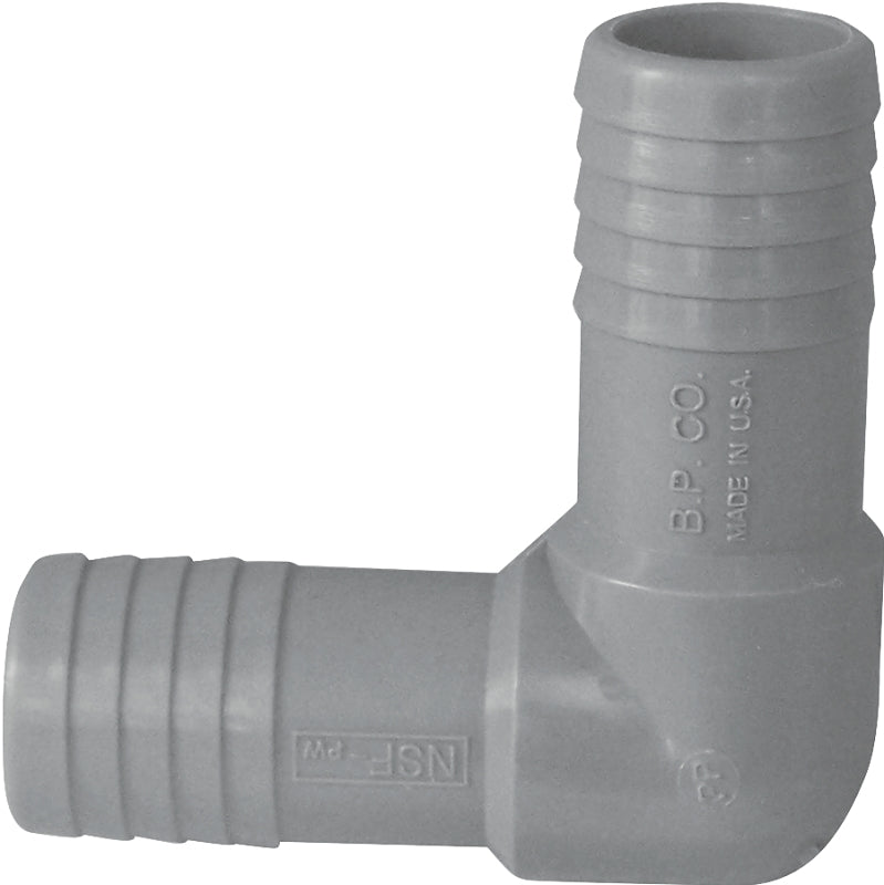 BOSHART INDUSTRIES Boshart UPPE-12 Pipe Elbow, 1-1/4 in, Insert, 90 deg Angle, Polypropylene, Gray