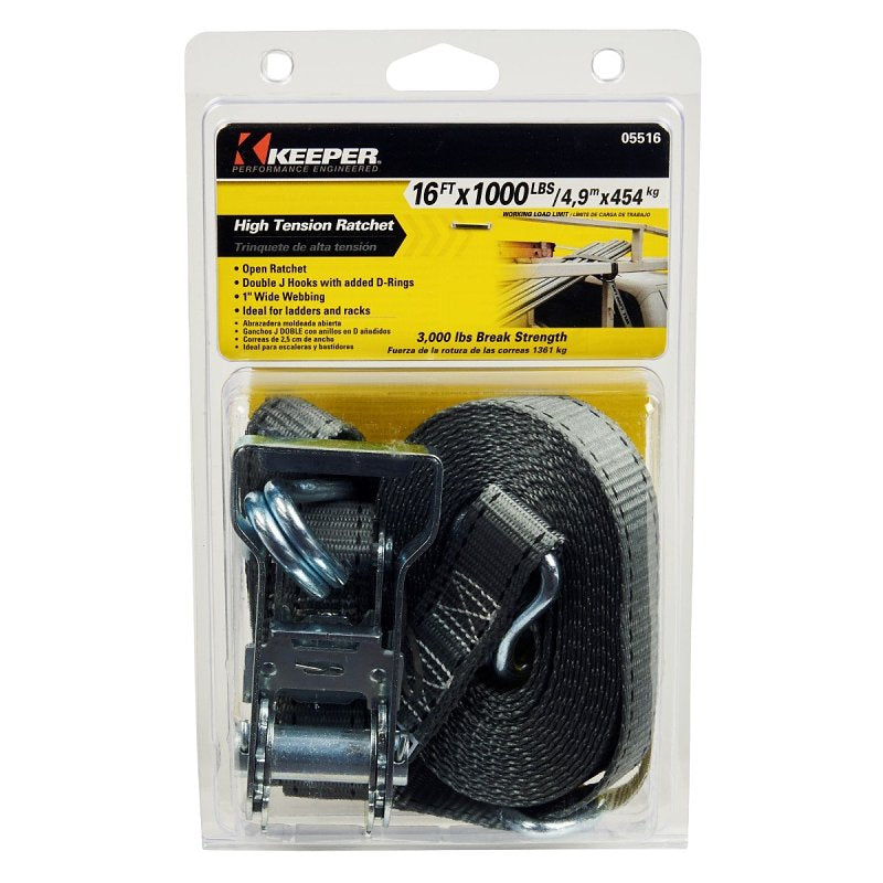 KEEPER Keeper 05516 Tie-Down, 1 in W, 16 ft L, 1000 lb, J-Hook End Fitting