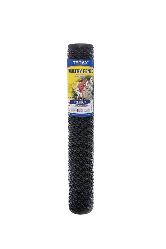 TENAX Tenax 206866 Poultry Fence, 25 ft L, 3 ft W, Hexagonal Mesh, 3/4 x 3/4 in Mesh, Plastic, Black