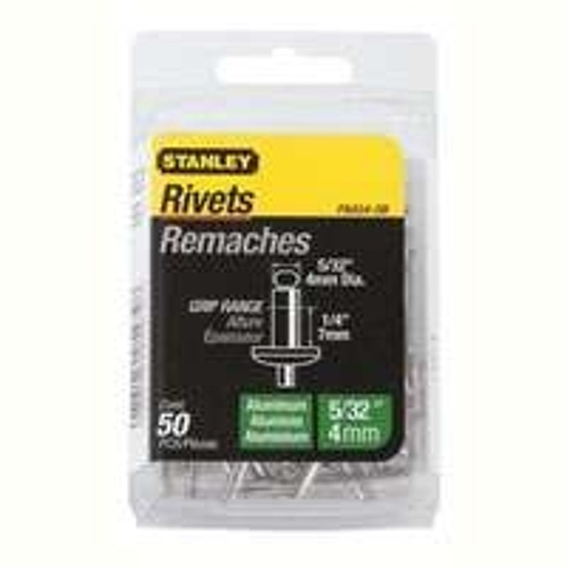STANLEY STANLEY PAA54-5B Pop Rivet, Reusable, 1/4 in Grip, 5/32, 1-3/4 in L, Aluminum, 50/PK