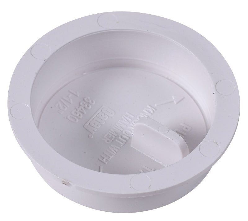 OATEY Oatey Knock-Out 39100 Test Cap with Barcode, 1-1/2 in Connection, ABS, White