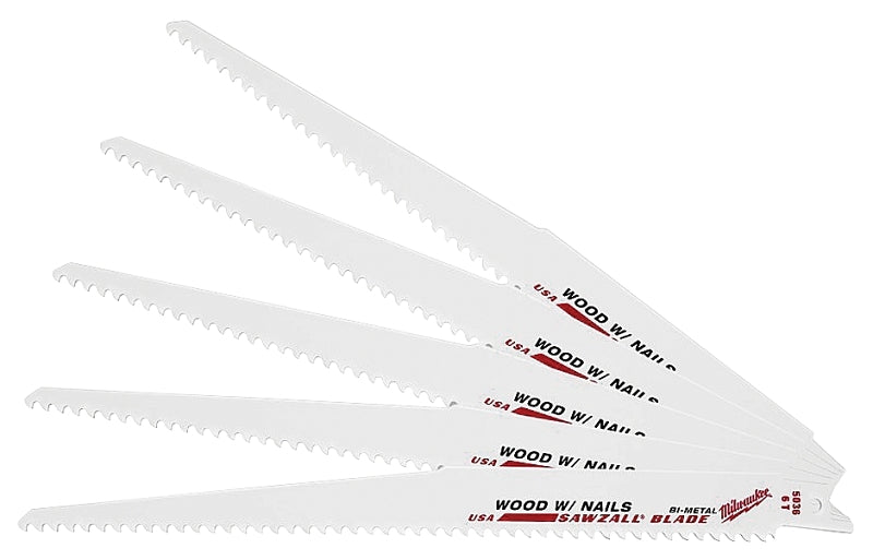 MILWAUKEE Milwaukee 48-00-5036 Reciprocating Saw Blade, Applicable Materials: Nail-Embedded Wood, 3/4 in W, 9 in L, 5 TPI TOOLS MILWAUKEE