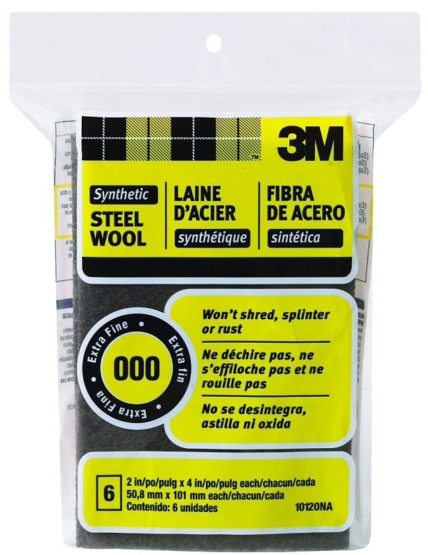 3M 3M 10120NA Wool Pad, 4 in L, 2 in W, 000 Grit, Very Fine PAINT 3M