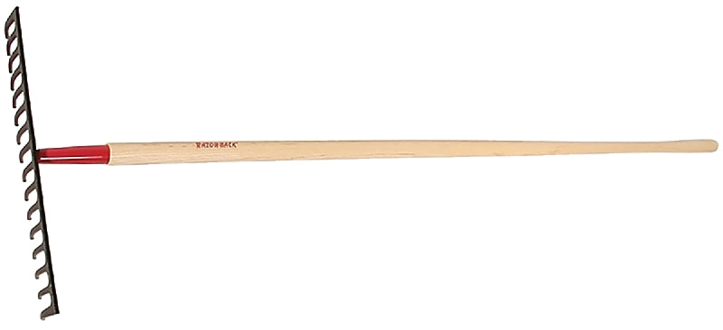 RAZOR-BACK Razor-Back 63111 Level Head Rake, 3.325 in L Head, 17-5/8 in W Head, 16-Tine, Steel Head, 60 in L Handle