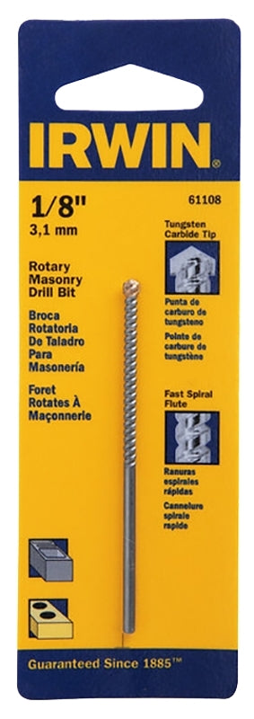 IRWIN Irwin 61108 Drill Bit, 1/8 in Dia, 3 in OAL, Spiral Flute, 1-Flute, 1/8 in Dia Shank, Straight Shank