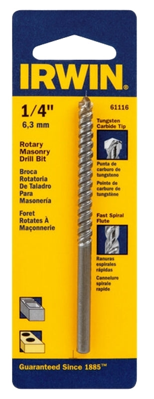 IRWIN Irwin 61116 Drill Bit, 1/4 in Dia, 4 in OAL, Spiral Flute, 1-Flute, 1/4 in Dia Shank, Straight Shank