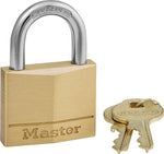 MASTER LOCK Master Lock 140D Padlock, 1-9/16 in W Body, Keyed Different Key, 1/4 in Dia Shackle, Steel Shackle, Brass Body, Gold