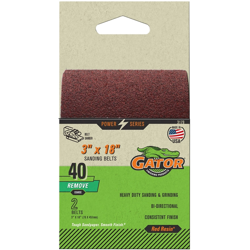 GATOR Gator 3179 Sanding Belt, 3 in W, 18 in L, 40 Grit, Extra Coarse, Aluminum Oxide Abrasive
