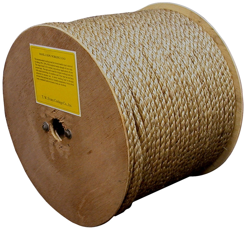 TW EVANS CORDAGE T.W. Evans Cordage 25-003 Rope, Twisted Rope Construction, 3/8 in Dia, 600 ft L, Manila, Natural