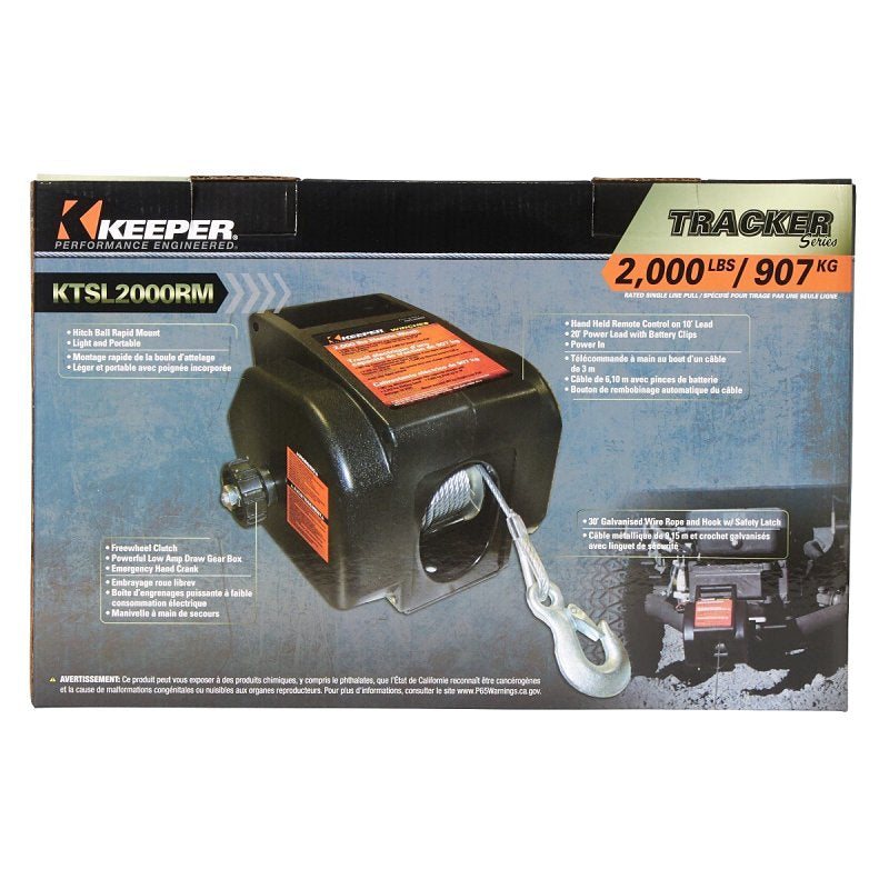 KEEPER Keeper KTSL2000RM Portable Winch, Battery, Electric, 12 VDC, 2000 lb, Steel AUTOMOTIVE KEEPER