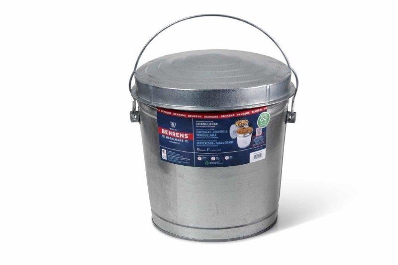 BEHRENS MANUFACTURING Behrens 6110 Locking Lid Can, 10 gal Capacity, Galvanized Steel, Silver