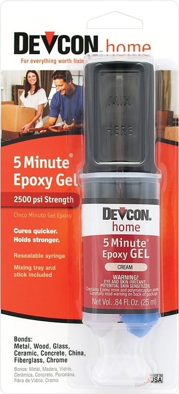 DEVCON Devcon 21045 Epoxy Gel Adhesive, Cream, Liquid, 0.84 oz Syringe