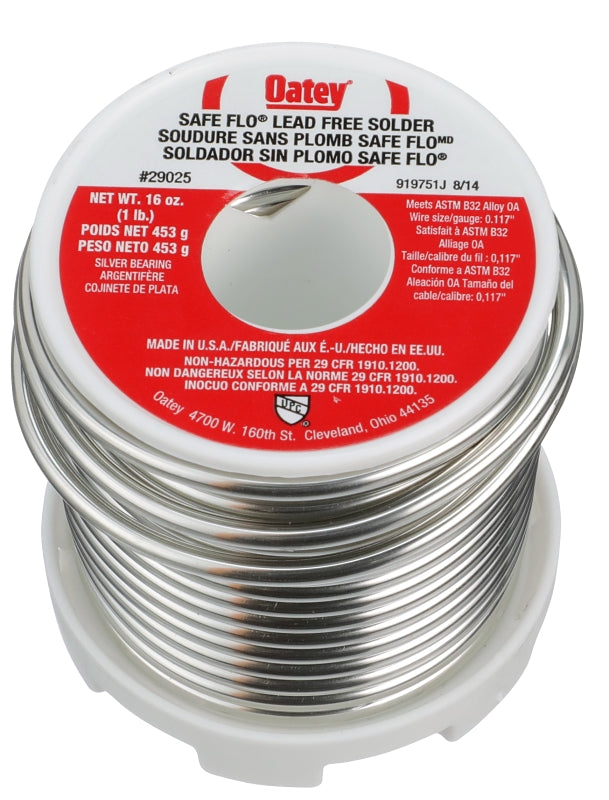 OATEY Oatey Safe-Flo 29025 Wire Solder, 1 lb, Solid, Gray/Silver, 415 to 455 deg F Melting Point TOOLS OATEY