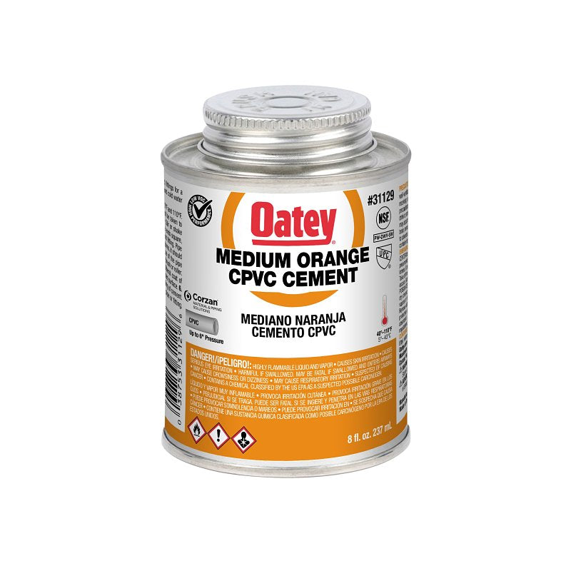OATEY Oatey 31129 Medium-Bodied Fast Set Cement, 8 oz Can, Liquid, Orange