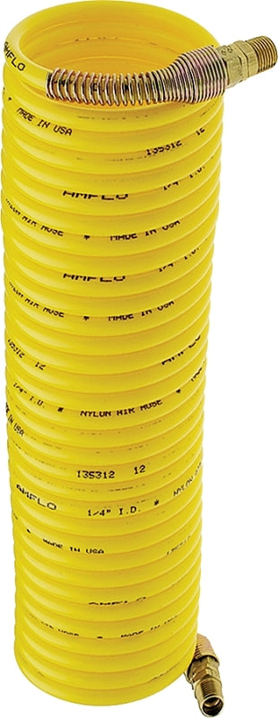 AMFLO Amflo 4-50E-RET Air Hose, 1/4 in OD, 50 ft L, MNPT, 200 psi Pressure, Nylon, Yellow