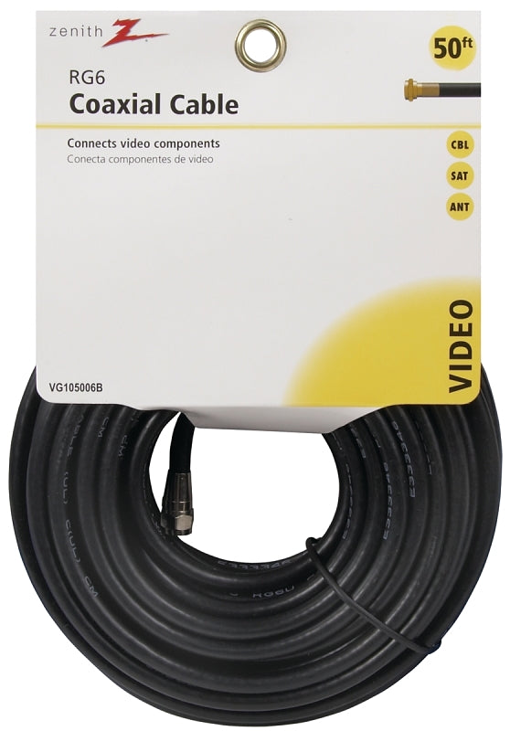 ZENITH Zenith VG105006B RG6 Coaxial Cable, F-Type, F-Type, 50 ft L ELECTRICAL ZENITH
