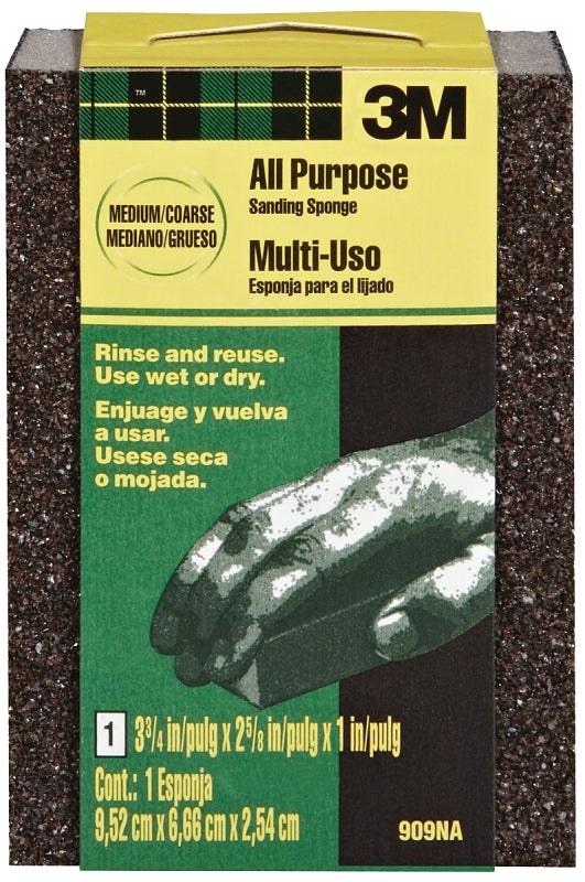 3M 3M 909 Sanding Sponge, 3-3/4 in L, 2-5/8 in W, Coarse, Medium, Aluminum Oxide Abrasive PAINT 3M
