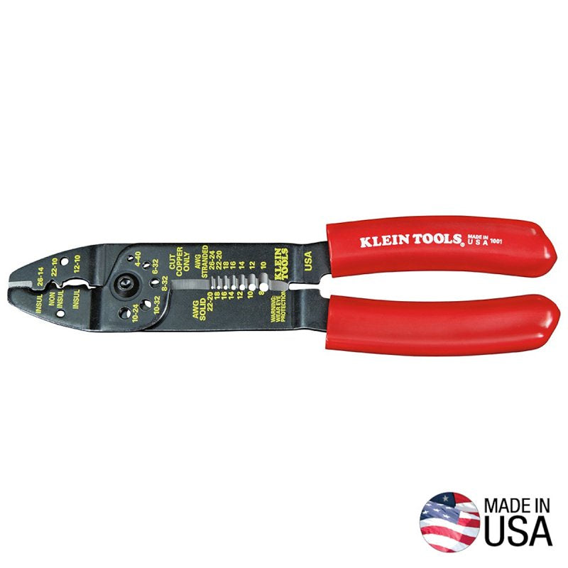 KLEIN Klein Tools 1001 Electrician's Tool, 10 to 26 AWG Stranded, 8 to 22 AWG Solid Cutting Capacity, Cushion Grip Handle ELECTRICAL KLEIN