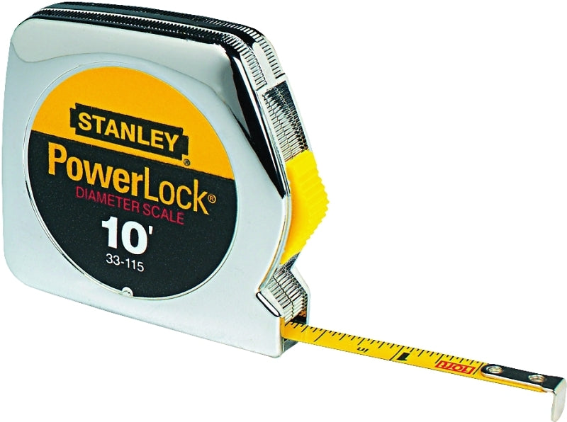 STANLEY STANLEY 33-115 Pocket Measuring Tape, 10 ft L Blade, 1/4 in W Blade, Steel Blade, ABS Case, Chrome Case TOOLS STANLEY
