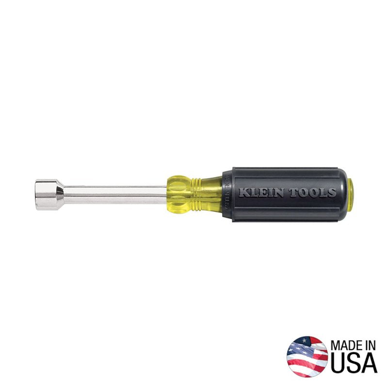 KLEIN Klein Tools 630-1/4 Nut Driver, 1/4 in Drive, 6-3/4 in OAL, Cushion-Grip Handle, Black/Yellow Chrome Handle, Nonmagnetic TOOLS KLEIN