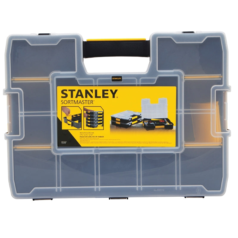STANLEY STANLEY STST14027 Tool Organizer, 13 in W, 3.4 in H, 15-Compartment, 14-Drawer, Plastic, Black/Yellow TOOLS STANLEY