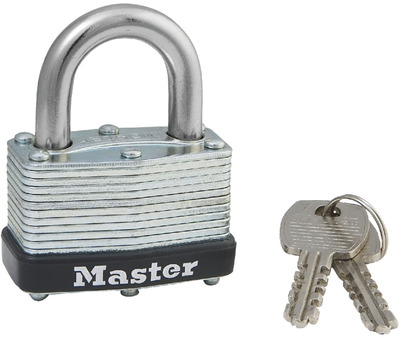 MASTER LOCK Master Lock 500D Laminated Padlock, Different Key, 9/32 in Dia Shackle, Steel Shackle, Steel Body, 1-3/4 in W Body