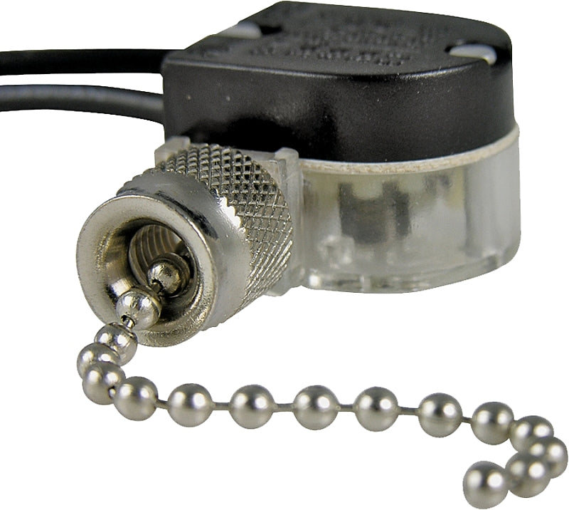 GB Gardner Bender GSW-31 Pull Chain Switch, SPST, Lead Wire Terminal, 3/6 A, 125/250 V, Functions: ON/OFF, Nickel