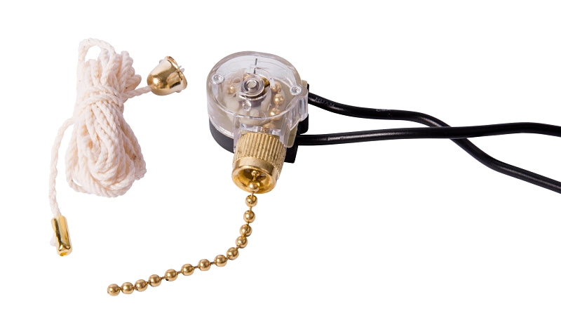 GB Gardner Bender GSW-32 Pull Chain Switch, 1-Pole, 125/250 VAC, 3 A, Brass