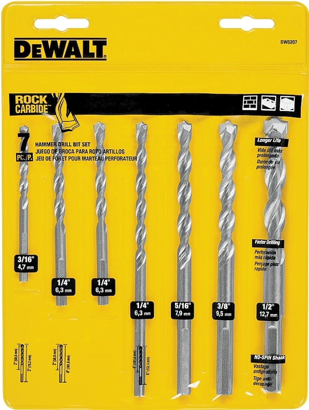 DEWALT DEWALT DW5207 Hammer Drill Bit Set, Premium, 7-Piece, Carbide, Silver TOOLS DEWALT