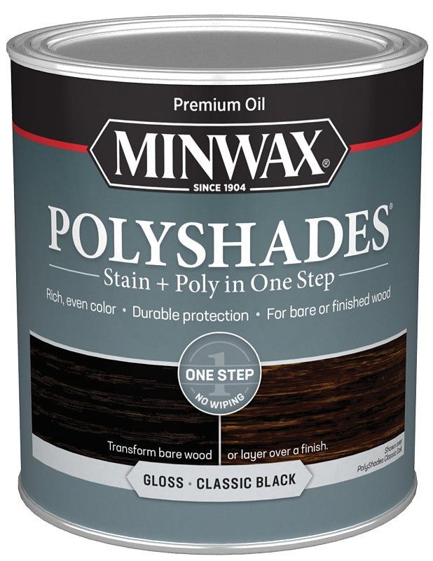 MINWAX Minwax 614950444 Waterbased Polyurethane Stain, Gloss, Liquid, Classic Black, 1 qt, Can