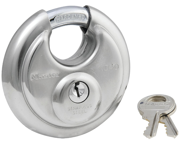 MASTER LOCK Master Lock 40D Padlock, Keyed Different Key, Shrouded Shackle, 3/8 in Dia Shackle, Steel Shackle, Stainless Steel Body