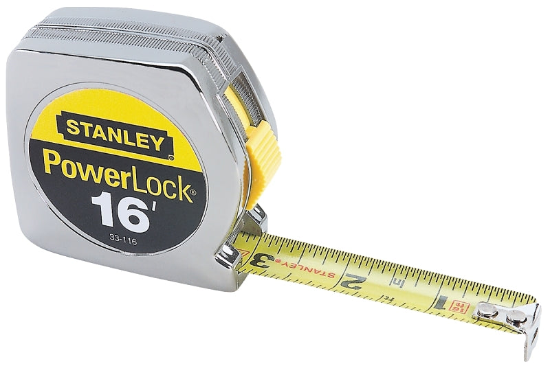 STANLEY STANLEY 33-116 Measuring Tape, 16 ft L Blade, 3/4 in W Blade, Steel Blade, ABS Case, Chrome Case, 5 ft Standout