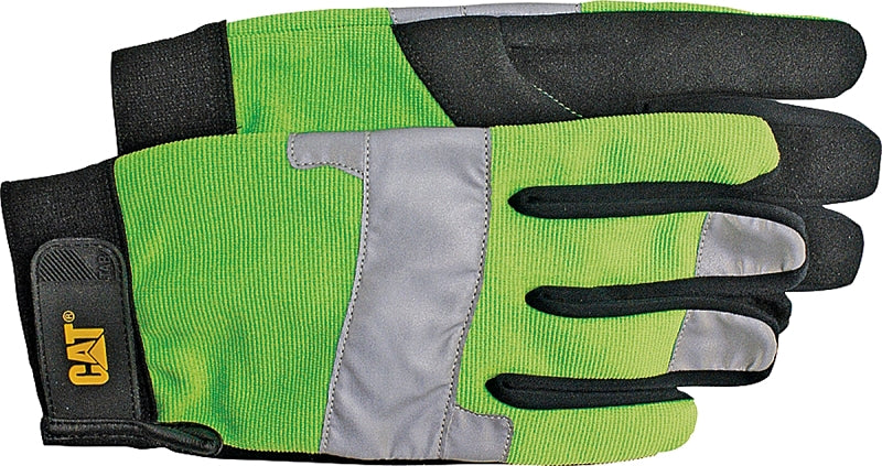 BOSS MFG Cat CAT012214L Utility Gloves, L, Synthetic Leather, Black/Fluorescent Green