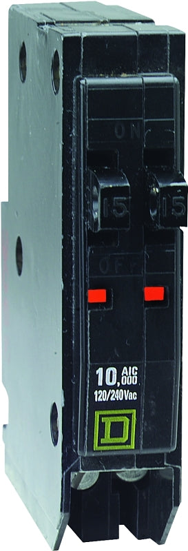 SQUARE D Square D QO QOT1515CP Circuit Breaker, Mini, Tandem, 15 A, 1 -Pole, 120/240 V, Plug Mounting, Black