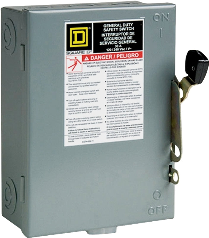 SQUARE D Square D D211NCP Safety Switch, 2 -Pole, 30 A, 120/240 V, DPST, Lug Terminal