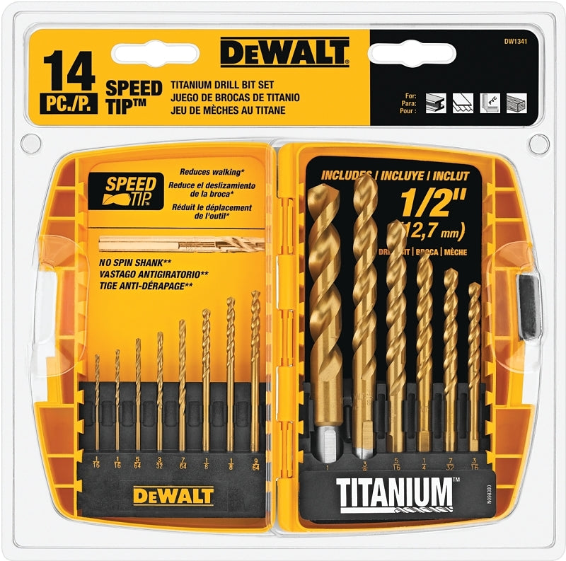 DEWALT DEWALT DW1341 Drill Bit Set, 14-Piece, HSS, Titanium TOOLS DEWALT