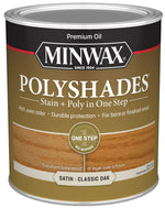 MINWAX Minwax PolyShades 61370444 Polyurethane, Satin, Liquid, Classic Oak, 1 qt Can PAINT MINWAX