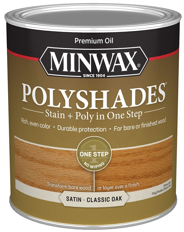MINWAX Minwax PolyShades 61370444 Polyurethane, Satin, Liquid, Classic Oak, 1 qt Can PAINT MINWAX