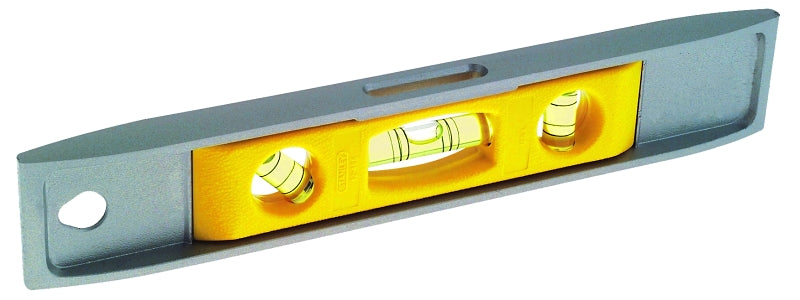 STANLEY STANLEY 42-465 Torpedo Level, 9 in L, 3-Vial, 1-Hang Hole, Magnetic, Aluminum, Silver/Yellow