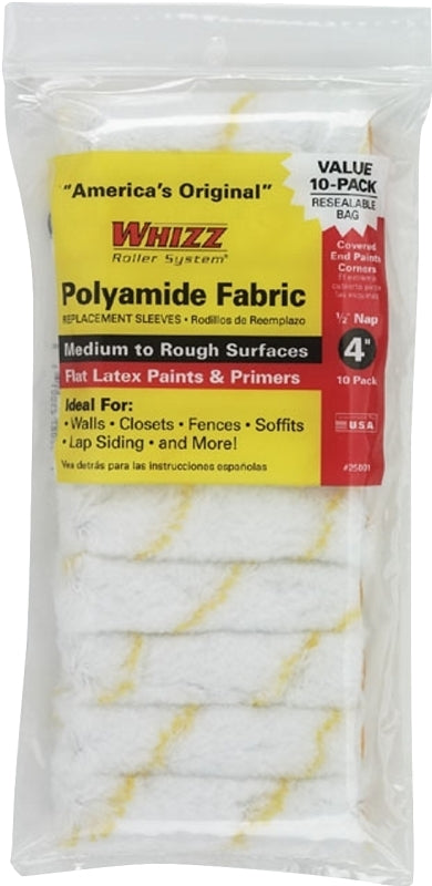 WHIZZ Whizz 25001F Roller Cover, 1/2 in Thick Nap, 4 in L, Polyamide Cover, 10/PK
