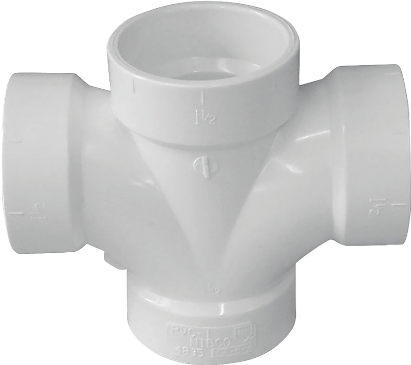 IPEX USA LLC-CANPLAS Canplas 192184 DWV Double Sanitary Pipe Tee, 3 in, Hub, PVC, White PLUMBING, HEATING & VENTILATION IPEX USA LLC-CANPLAS