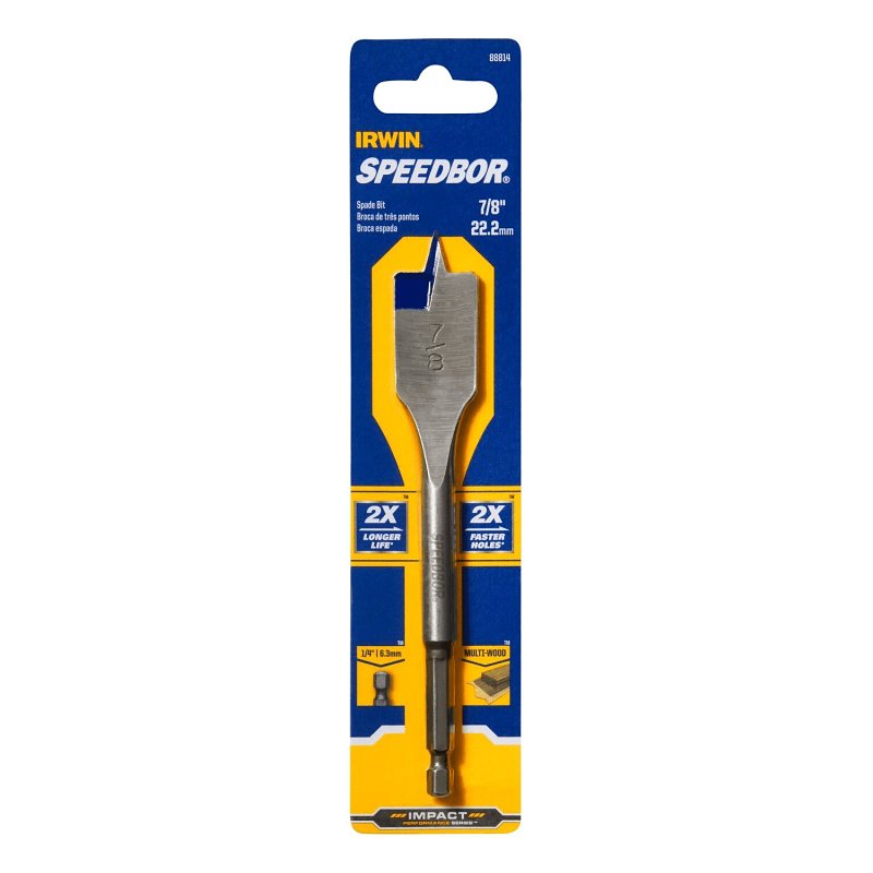 IRWIN Irwin SPEEDBOR 88814 Spade Drill Bit, 7/8 in Dia, 6 in OAL, Standard Length, Flat Flute, 1/4 in Dia Shank, Hex Shank TOOLS IRWIN